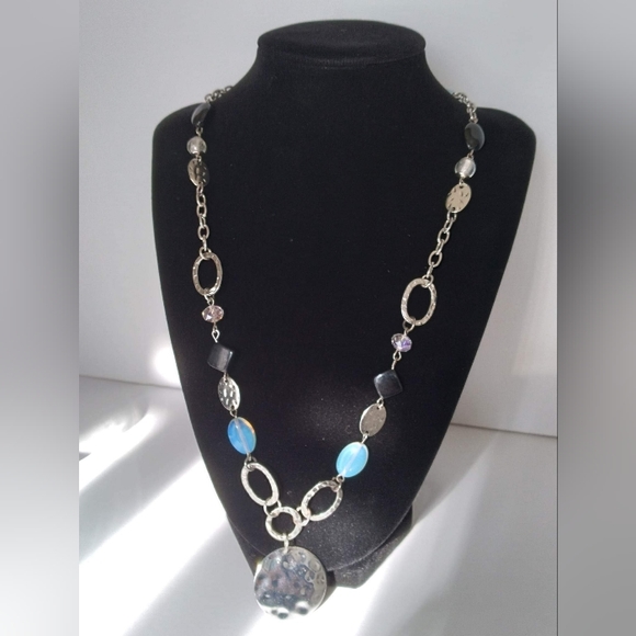 2 in 1 Multi-layered Opalite Silver Toned Chain Necklace - Picture 4 of 4